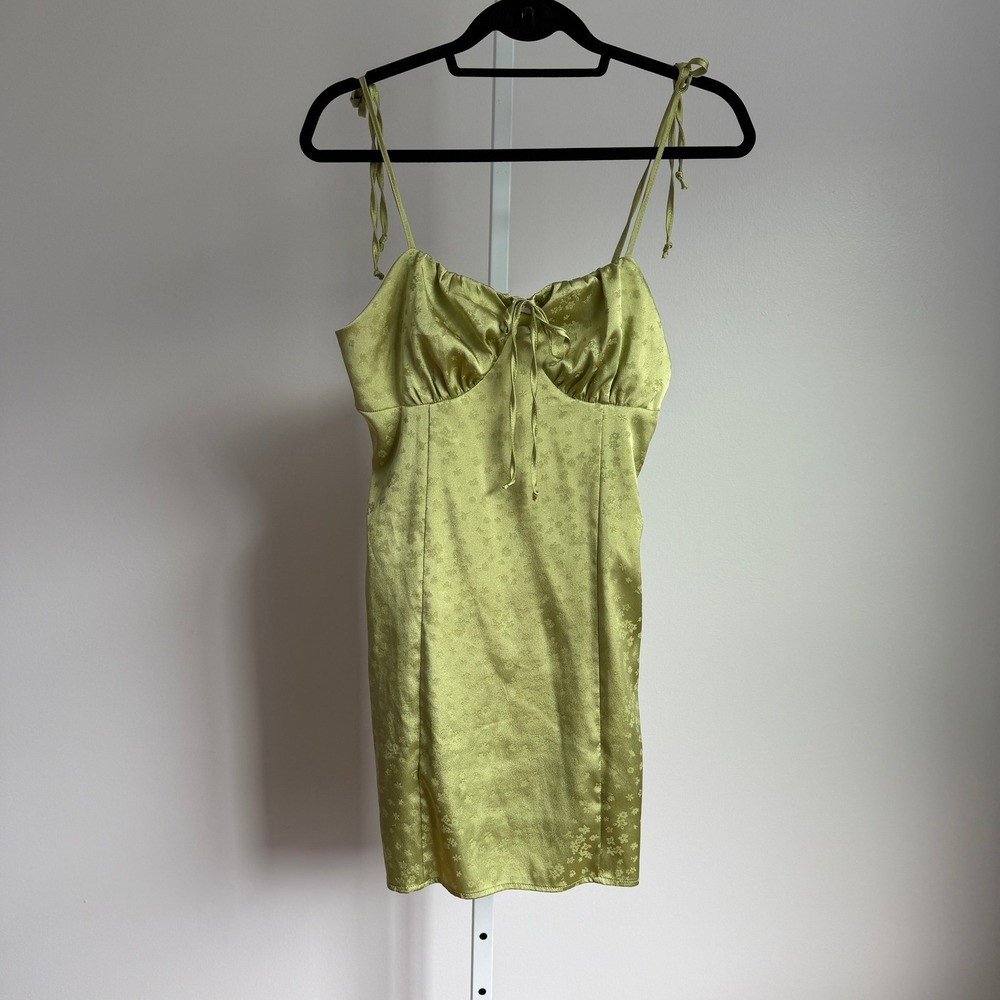 L.A. Hearts Green Floral Babydoll Dress Tie Front Y2K Spaghetti Strap XS